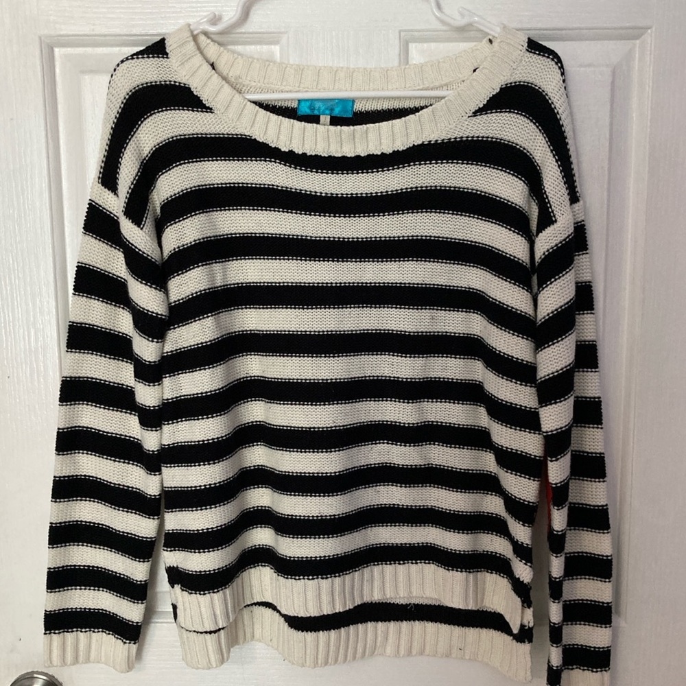 Striped Sweater with Heart Elbow Patches